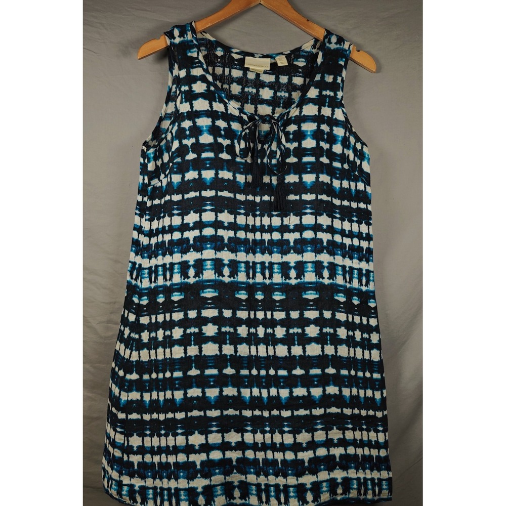Cynthia Rowley Women's 100% Linen Blue Tie Dye Shift Dress Sleeveless Size 4‎